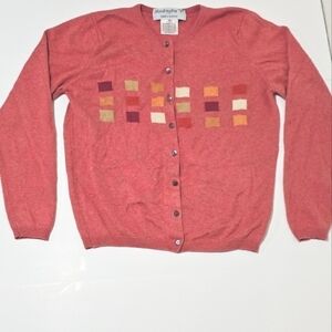 Cashmere Silk Cardigan Sweater Button Up Color block Size Medium